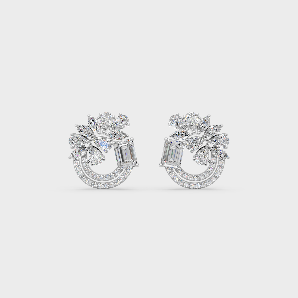 On-ear perspective highlighting the icy Brilliant Sparkle of 1.8ct White Gold Multishape Diamond Studs.