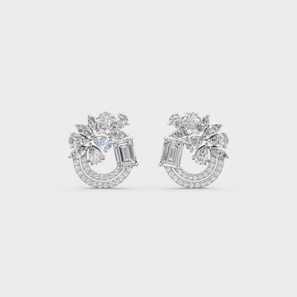 On-ear perspective highlighting the icy Brilliant Sparkle of 1.8ct White Gold Multishape Diamond Studs.