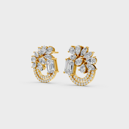 Side angle showing the secure backing and Brilliant Sparkle of Ethical Luxury Multishape Studs in 18K Yellow Gold.
