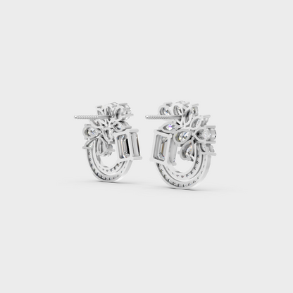 Precise prong placement securing brilliant stones on 950 Platinum Multishape Lab Diamond Stud Earrings.