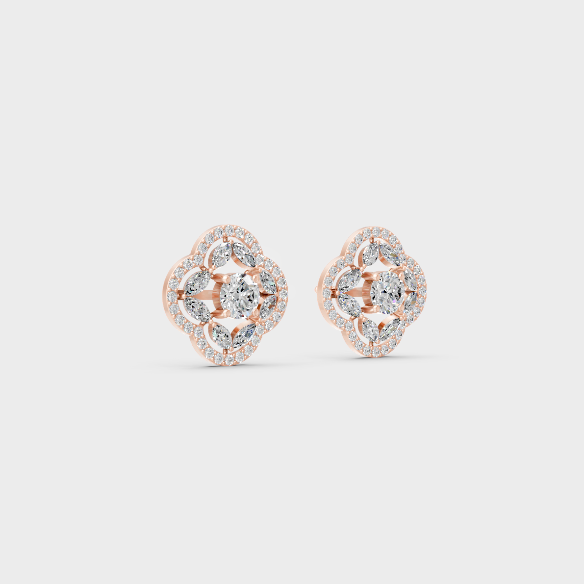 1.56 Ct Round & Marquise Lab Diamond Stud Earrings