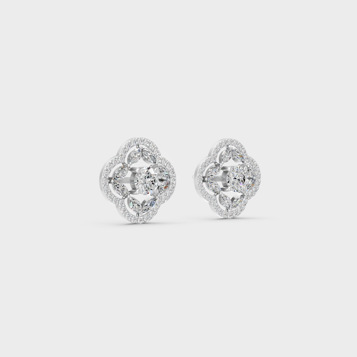 1.56 Ct Round & Marquise Lab Diamond Stud Earrings
