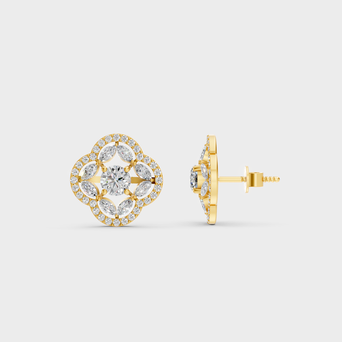 1.56 Ct Round & Marquise Lab Diamond Stud Earrings