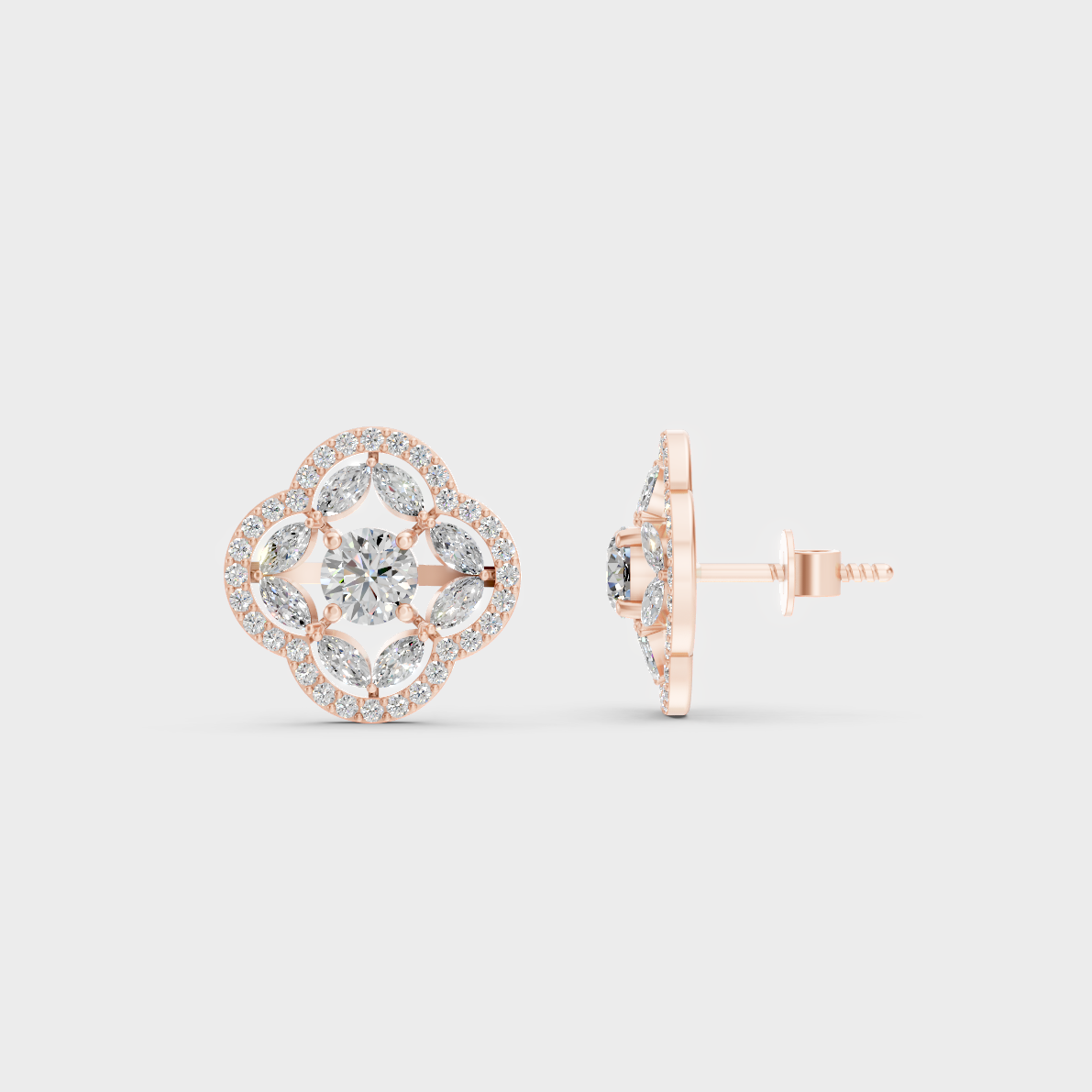 1.56 Ct Round & Marquise Lab Diamond Stud Earrings