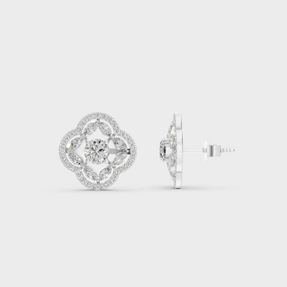 1.56 Ct Round & Marquise Lab Diamond Stud Earrings