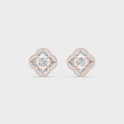 1.56 Ct Round & Marquise Lab Diamond Stud Earrings
