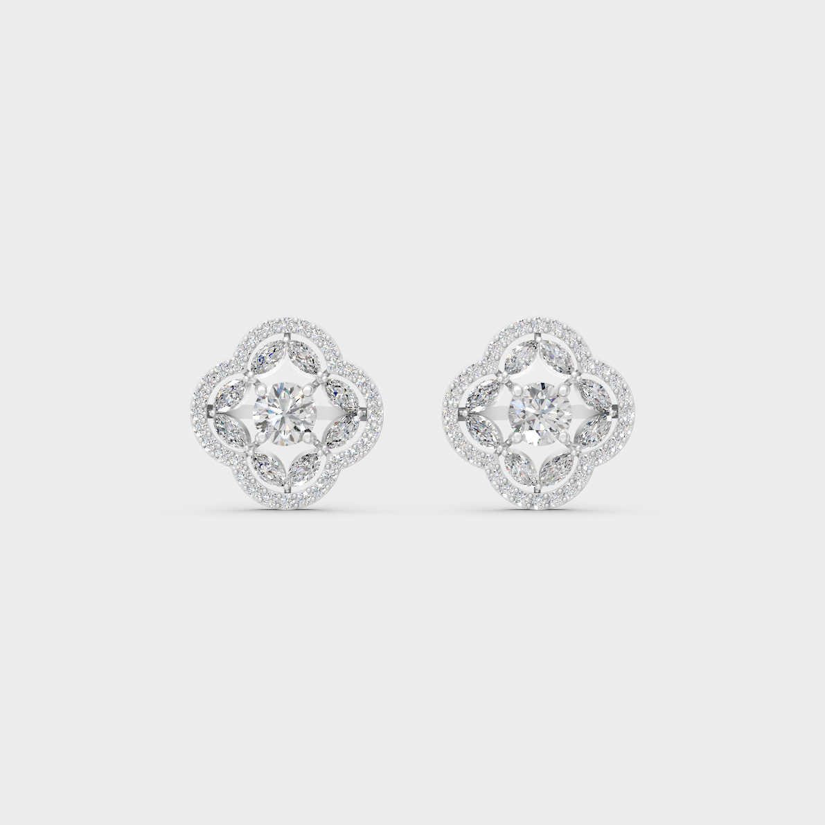 1.56 Ct Round & Marquise Lab Diamond Stud Earrings