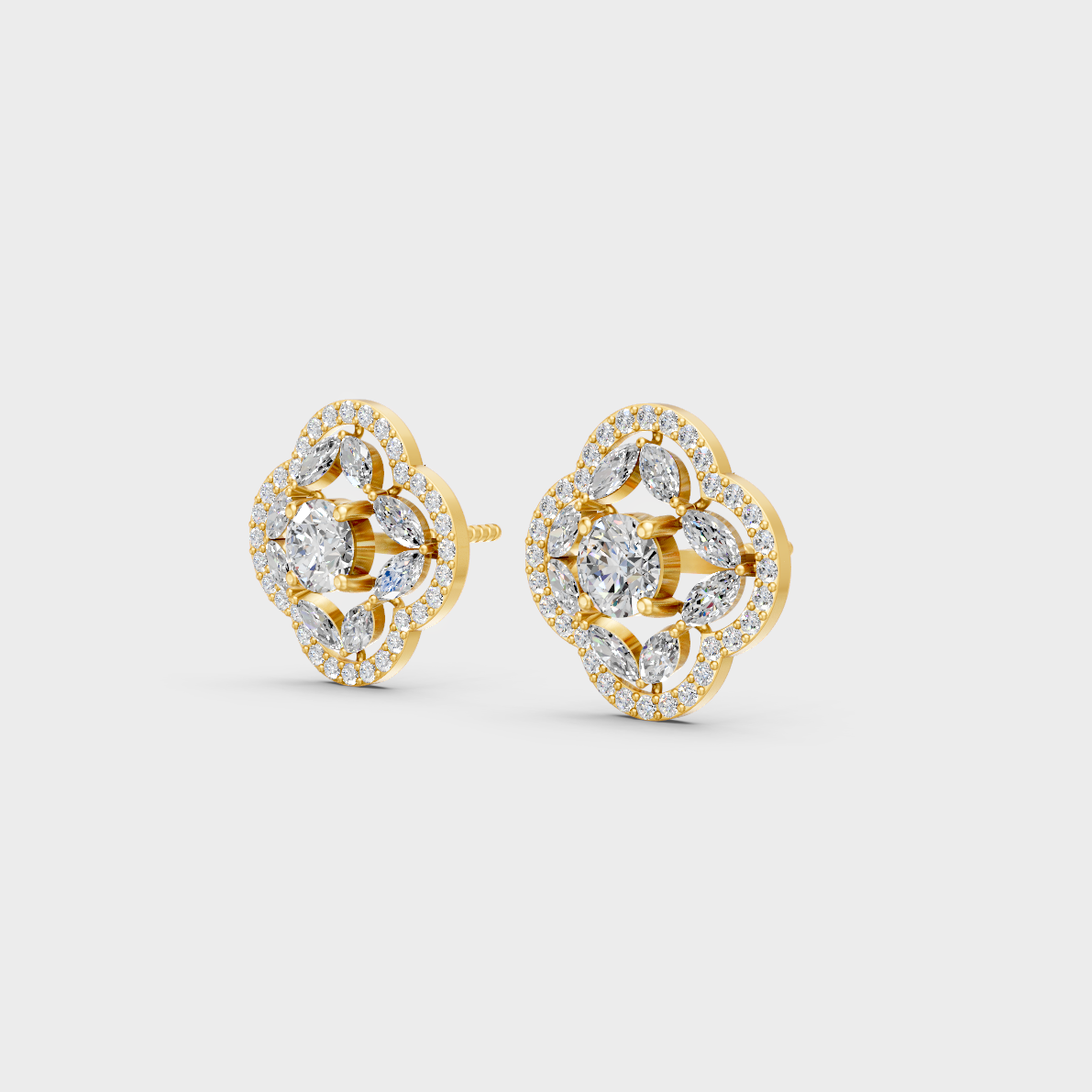 1.56 Ct Round & Marquise Lab Diamond Stud Earrings