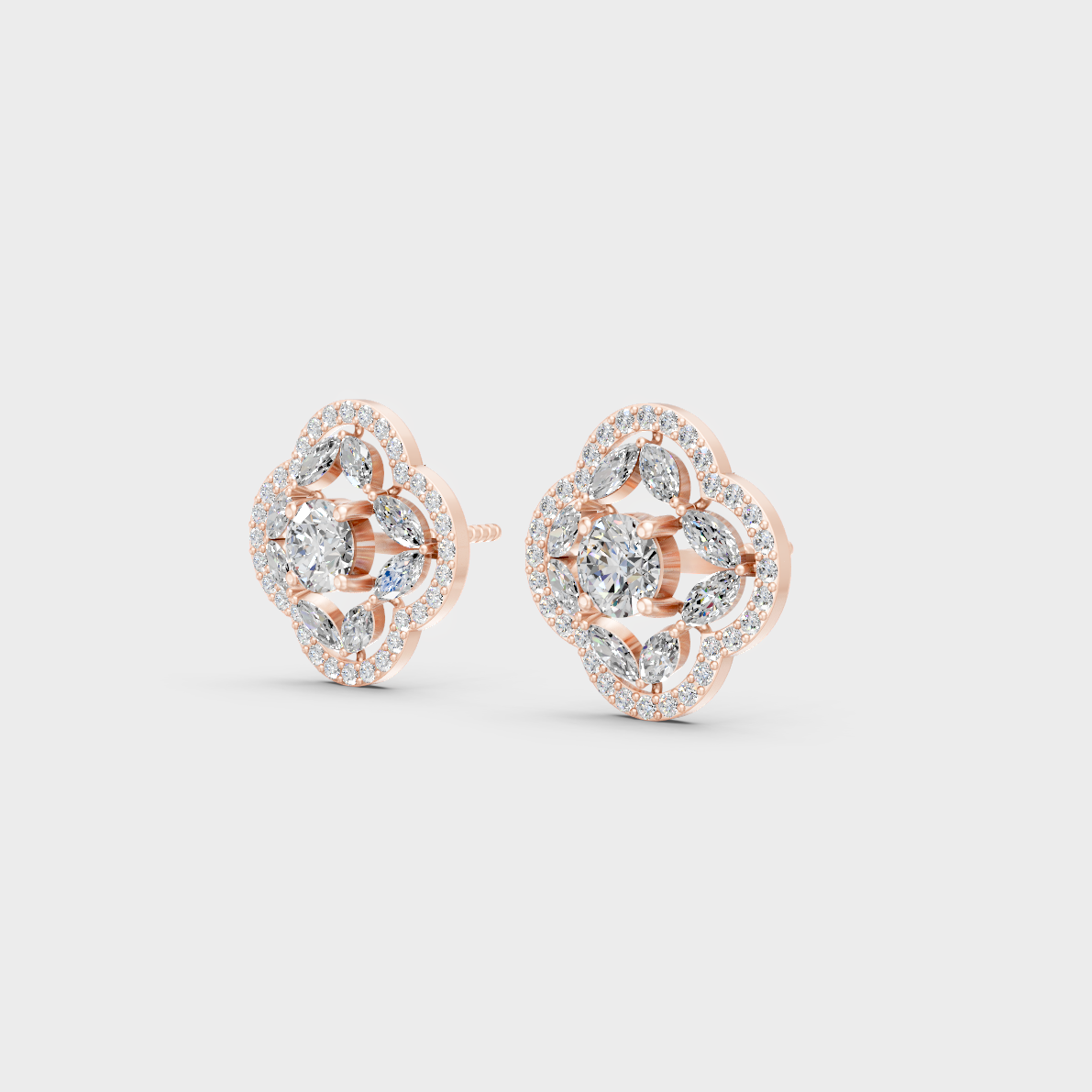 1.56 Ct Round & Marquise Lab Diamond Stud Earrings