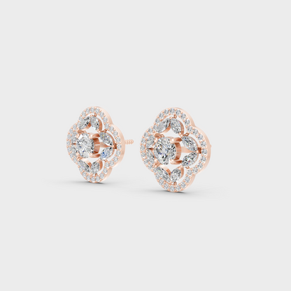 1.56 Ct Round & Marquise Lab Diamond Stud Earrings