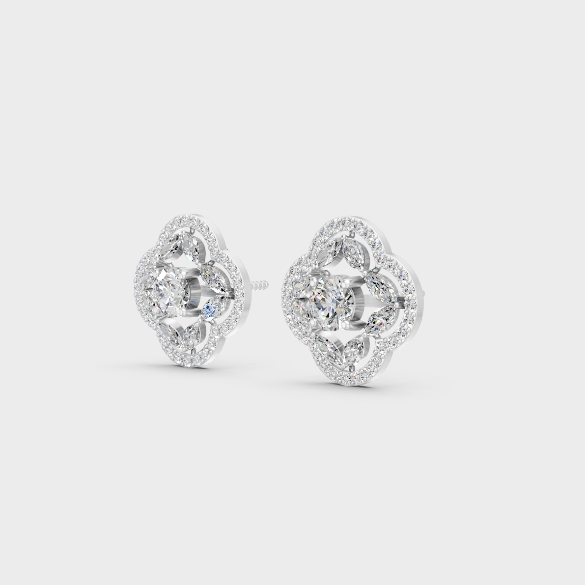 1.56 Ct Round & Marquise Lab Diamond Stud Earrings