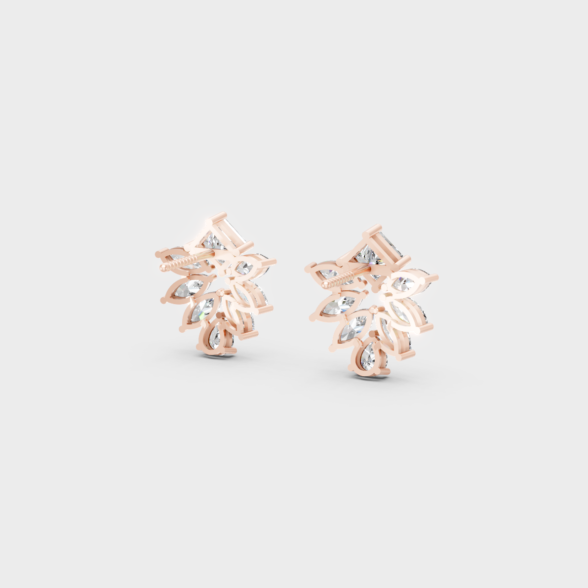 Premium jewelry box opening to reveal 2.30ct Mixed Cut Lab-Grown Diamond Studs in 14K Rose Gold.