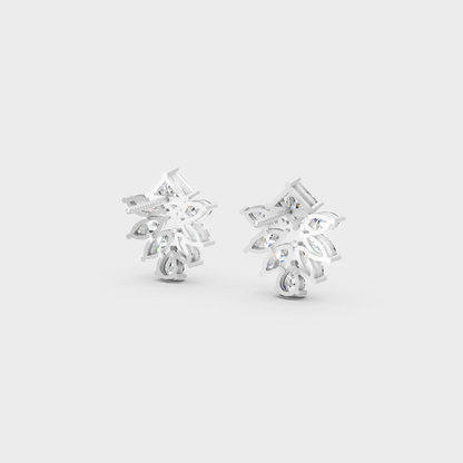 Contemporary style display of 2.30 Carat Sustainable Diamond Stud Earrings in radiant 18K White Gold.