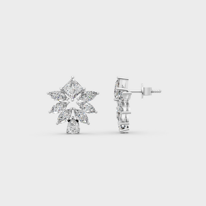Breathtaking shine of 2.30 Carat Princess, Pear, and Marquise Cut Lab-Grown Diamond Stud Earrings in solid 950 Platinum.