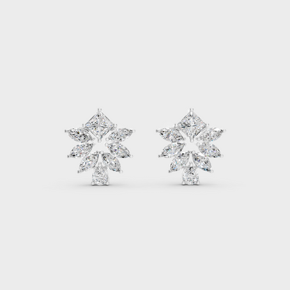 On-ear perspective highlighting the icy Brilliant Sparkle of 2.30ct White Gold Multishape Diamond Studs.