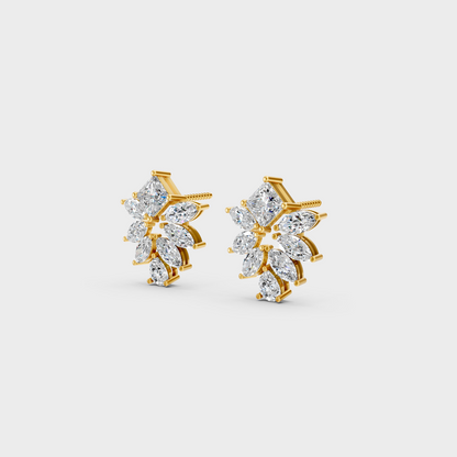 Side angle showing the secure backing and Brilliant Sparkle of Ethical Luxury Multishape Studs in 18K Yellow Gold.
