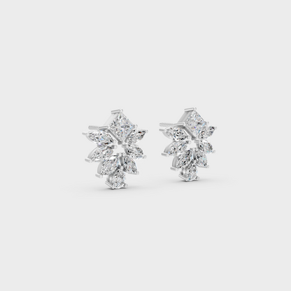 Precise prong placement securing brilliant stones on 950 Platinum Multishape Lab Diamond Stud Earrings.