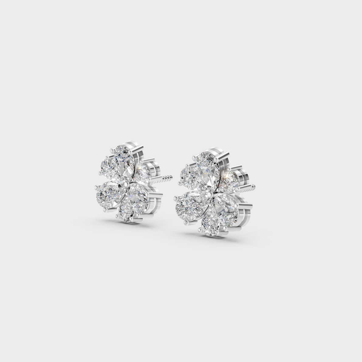 Frontal view of Ethical Luxury Teardrop Studs featuring Pear Cut Lab Diamonds set in 14K White Gold.