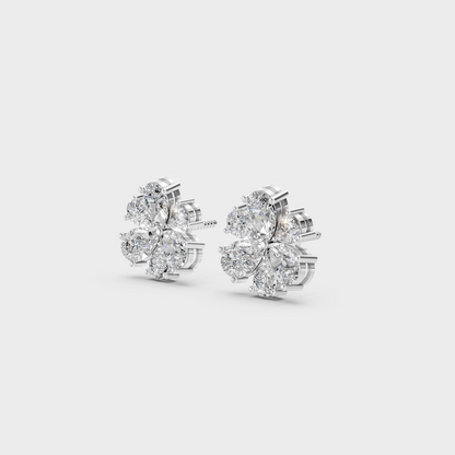 Frontal view of Ethical Luxury Teardrop Studs featuring Pear Cut Lab Diamonds set in 14K White Gold.