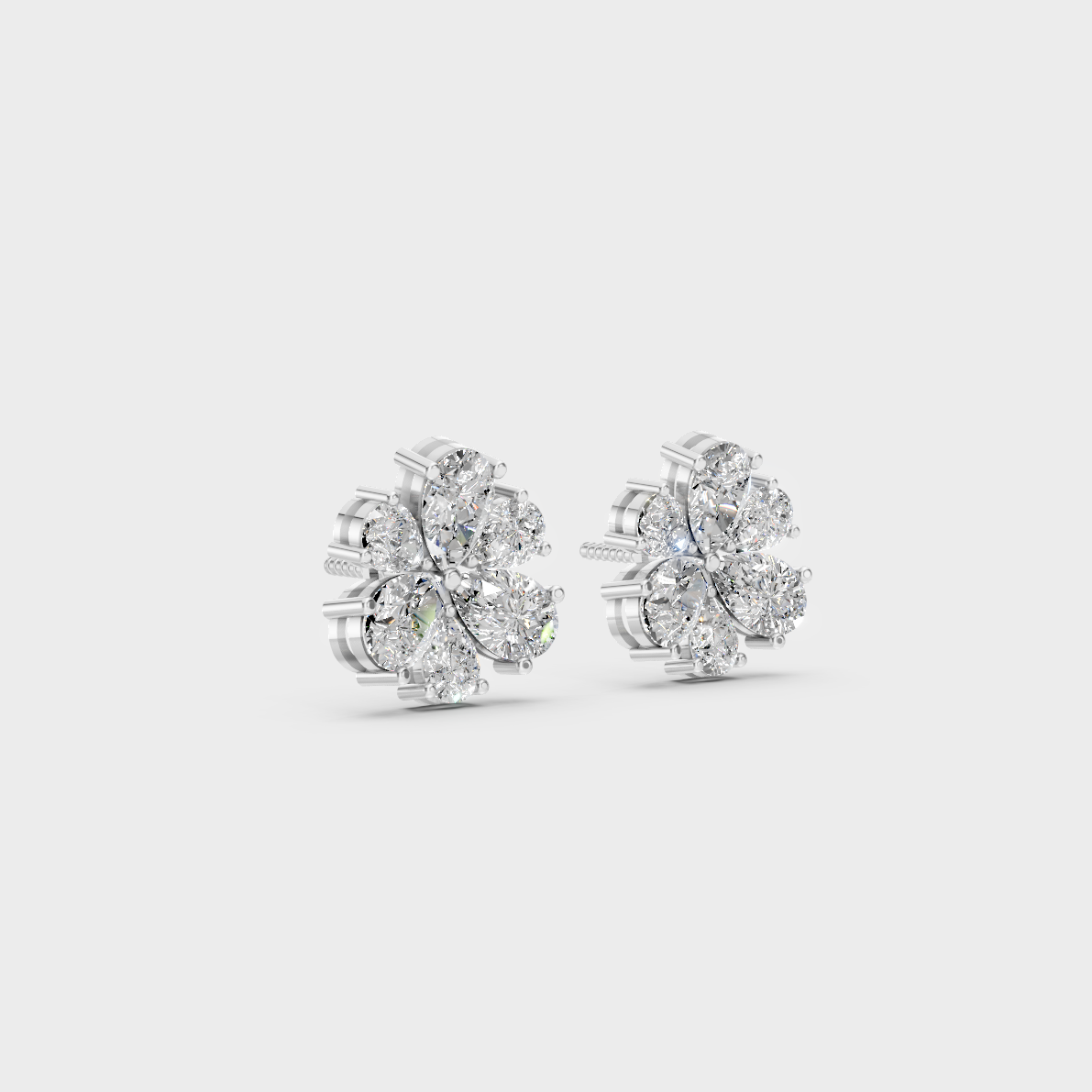 Precise prong placement securing brilliant stones on 950 Platinum Pear Cut Lab Diamond Stud Earrings.