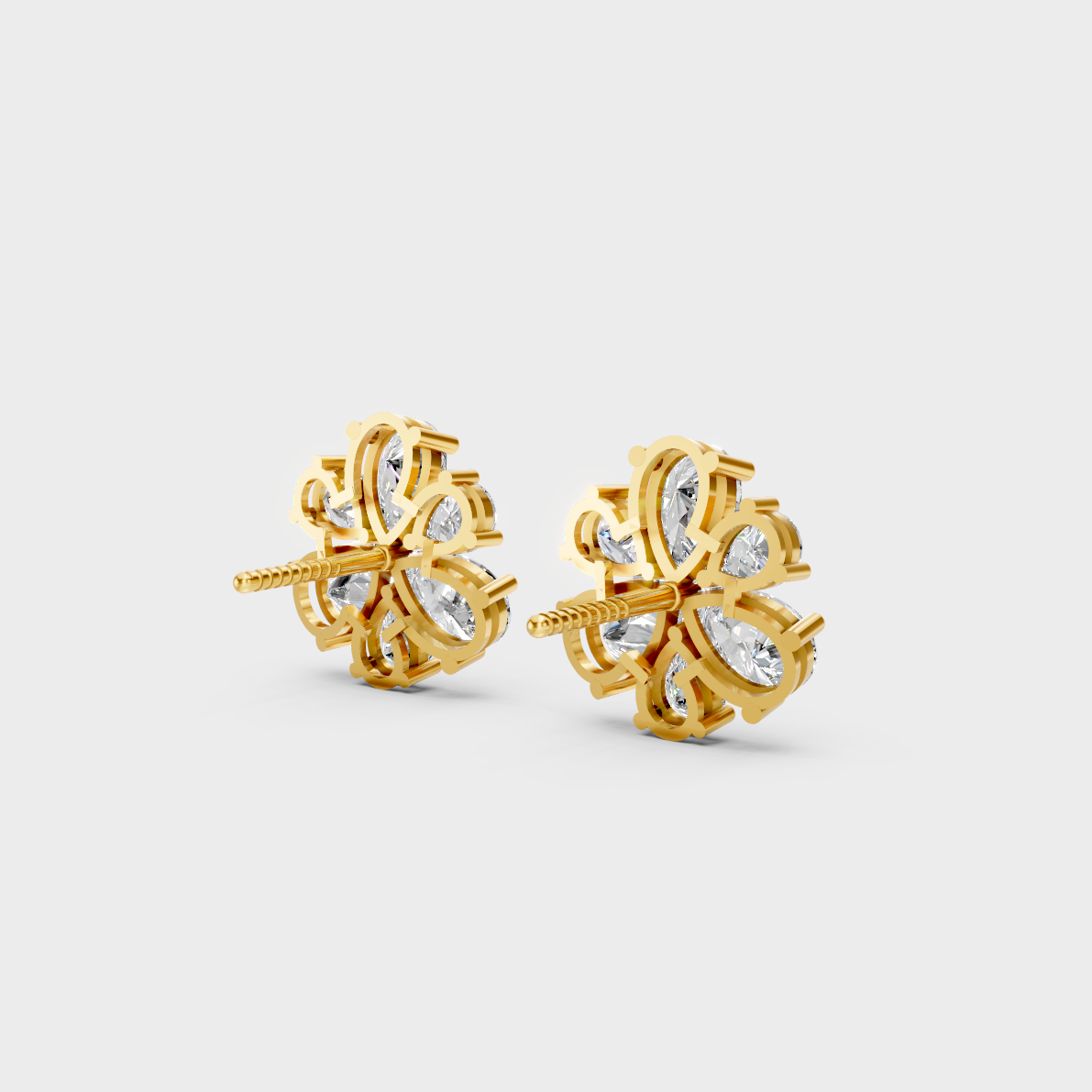 High-polish 14K Yellow Gold Setting supporting classic Pear Cut Lab-Grown Diamond Stud Earrings.