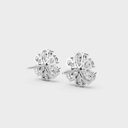 Contemporary style display of 2.30 Carat Sustainable Diamond Stud Earrings in radiant 18K White Gold.