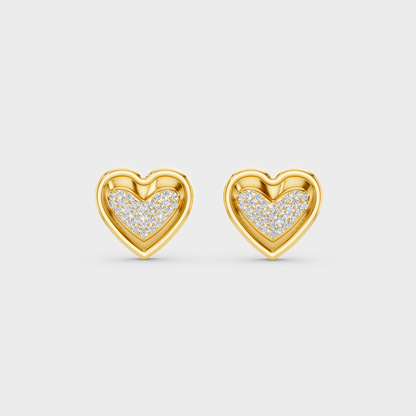 On-model ear wearing a pair of 0.50ct Round Lab-Grown Diamond Heart Studs in classic 9K Yellow Gold.