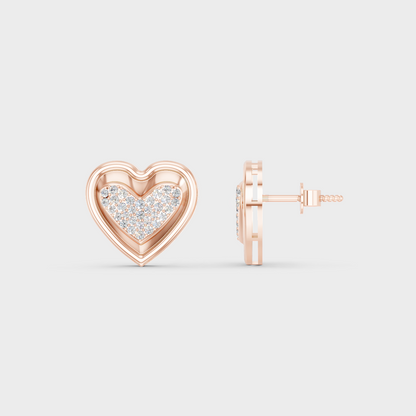 Romantic profile of 0.50 Carat Round Cut Lab-Grown Diamond Heart Stud Earrings in blush 14K Rose Gold.