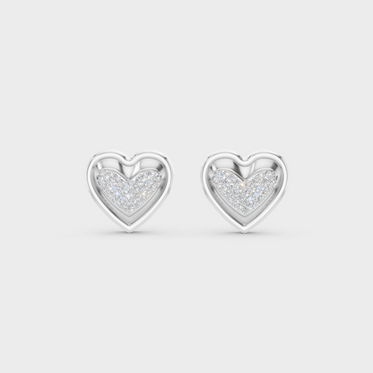 On-ear perspective highlighting the icy Brilliant Sparkle of 0.50ct White Gold Heart Diamond Studs.