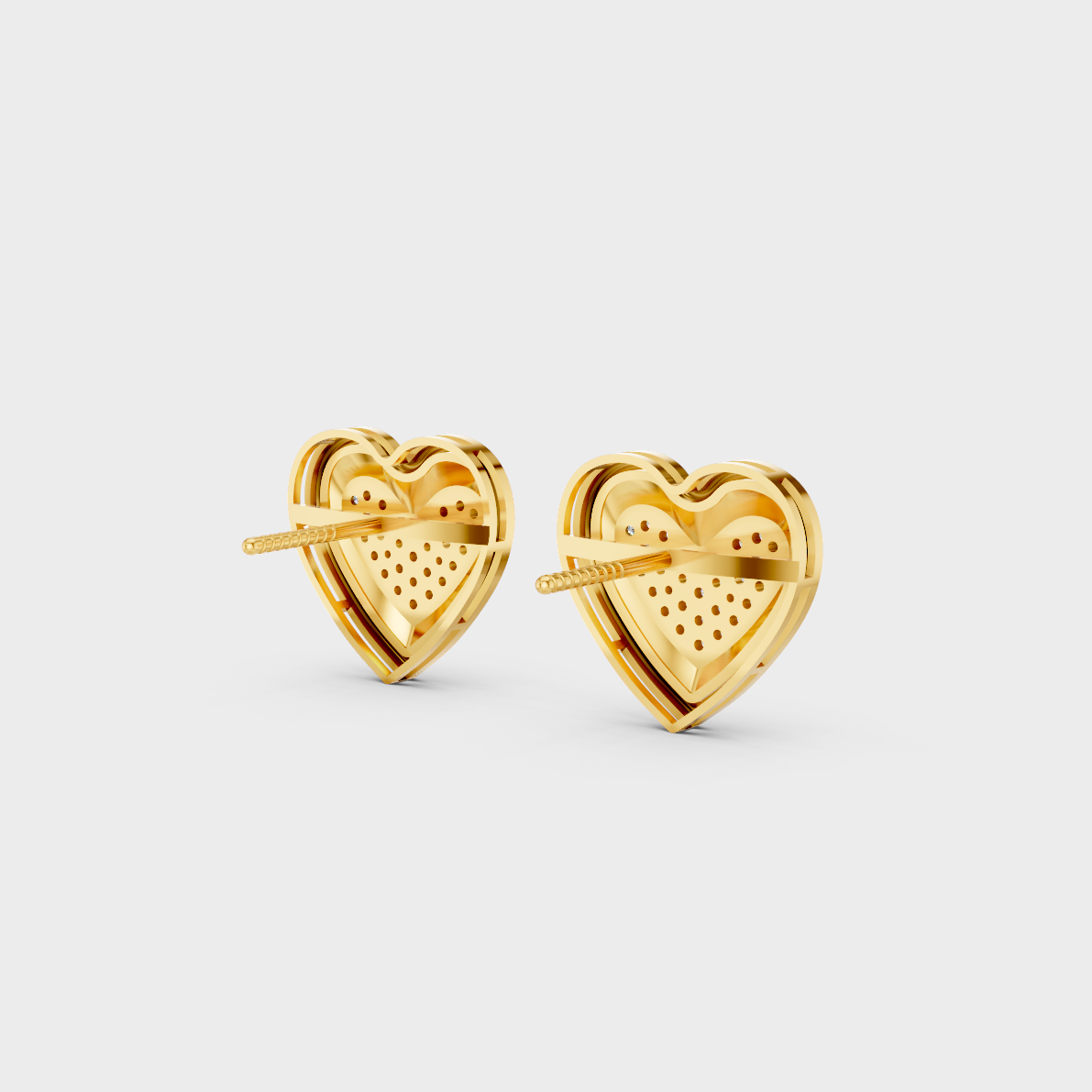 High-polish 14K Yellow Gold Setting supporting romantic Round Cut Lab-Grown Diamond Heart Studs.