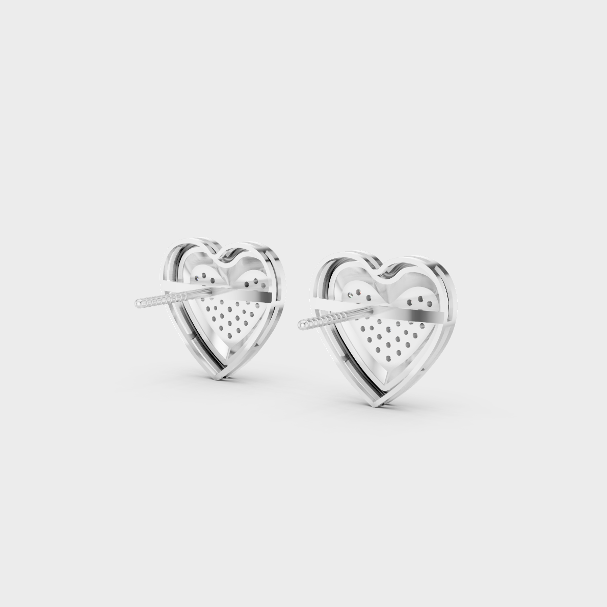 Contemporary style display of 0.50 Carat Sustainable Diamond Heart Stud Earrings in radiant 18K White Gold.
