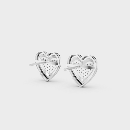 Contemporary style display of 0.50 Carat Sustainable Diamond Heart Stud Earrings in radiant 18K White Gold.