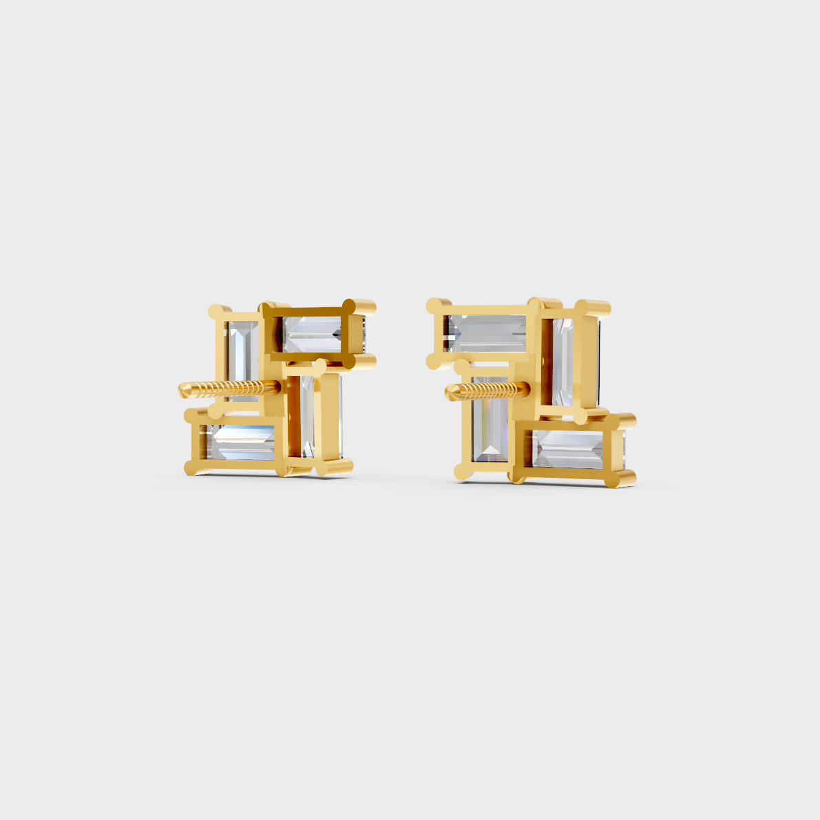 2.88 Ct Baguette Cut Lab Diamond Stud Earrings