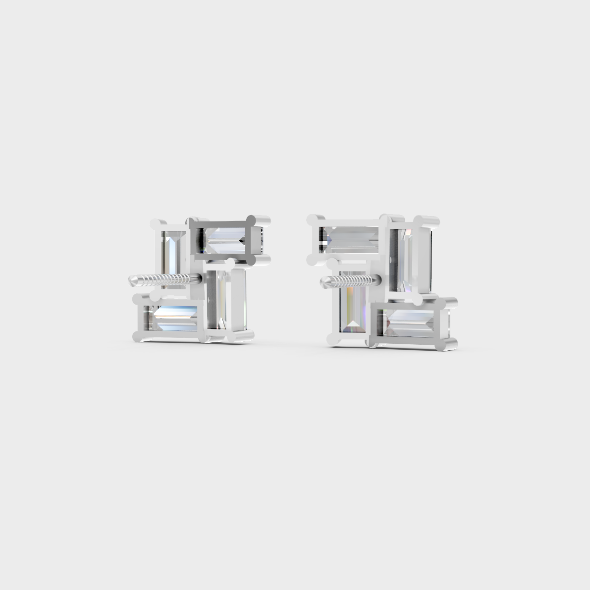 2.88 Ct Baguette Cut Lab Diamond Stud Earrings