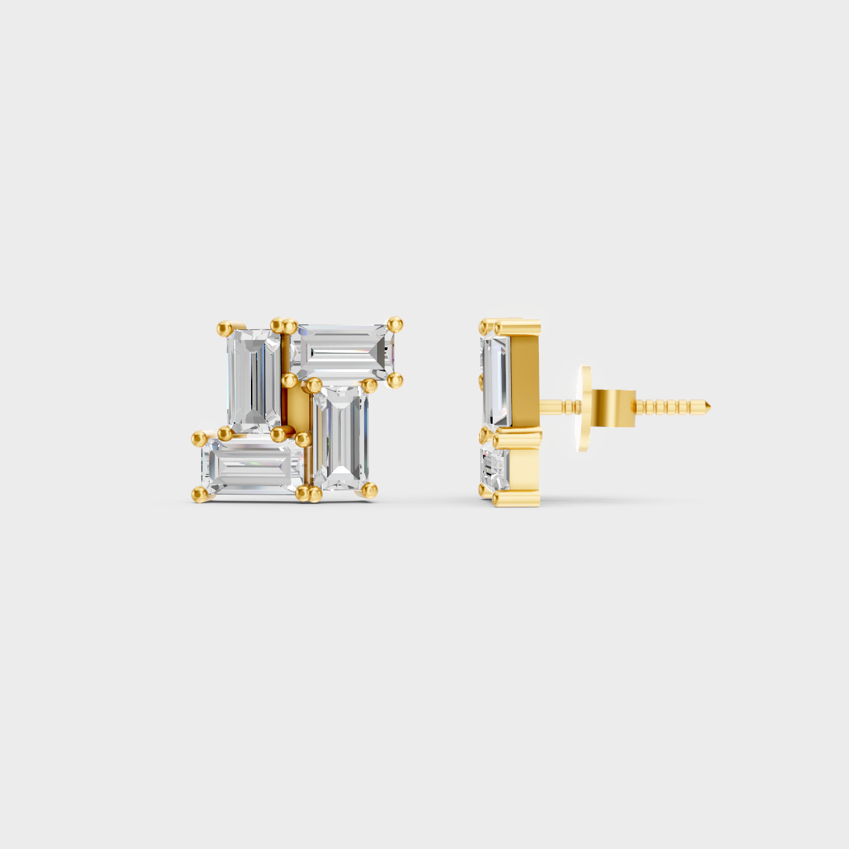 2.88 Ct Baguette Cut Lab Diamond Stud Earrings