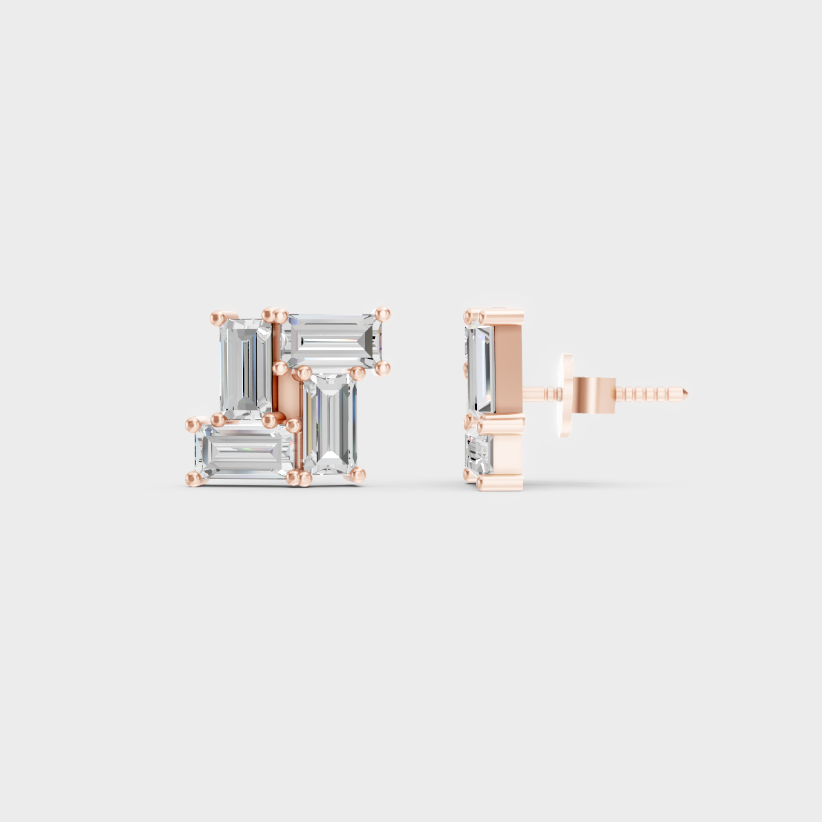 2.88 Ct Baguette Cut Lab Diamond Stud Earrings