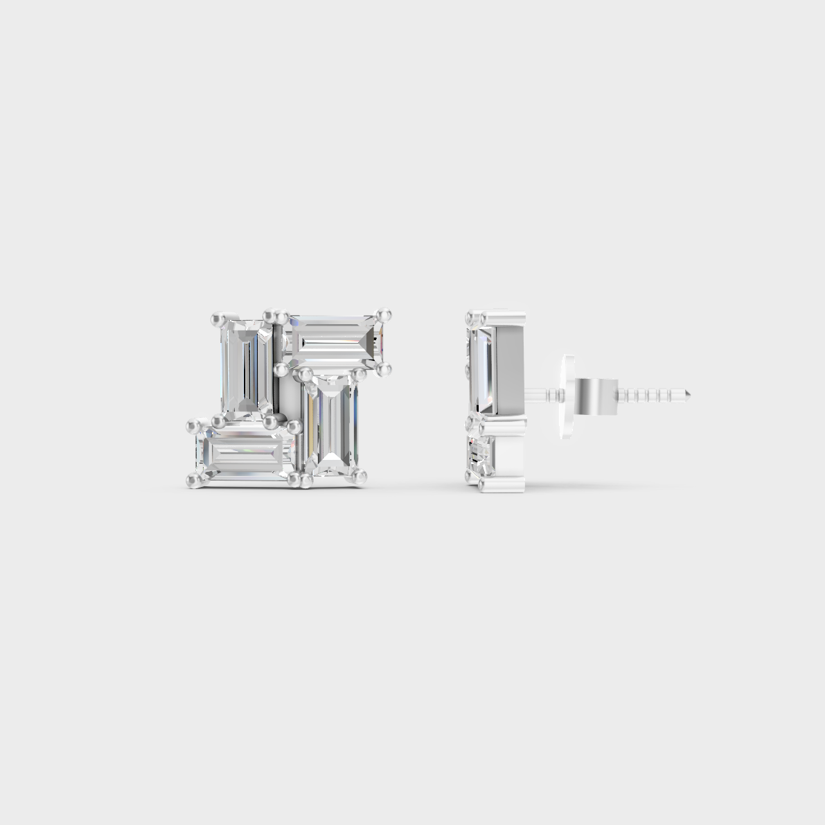 2.88 Ct Baguette Cut Lab Diamond Stud Earrings