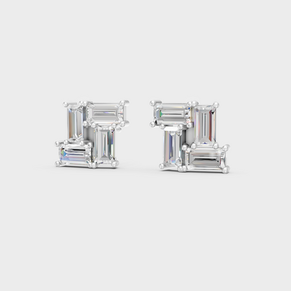 2.88 Ct Baguette Cut Lab Diamond Stud Earrings