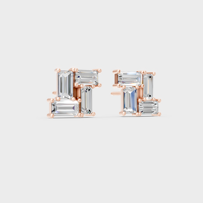 2.88 Ct Baguette Cut Lab Diamond Stud Earrings