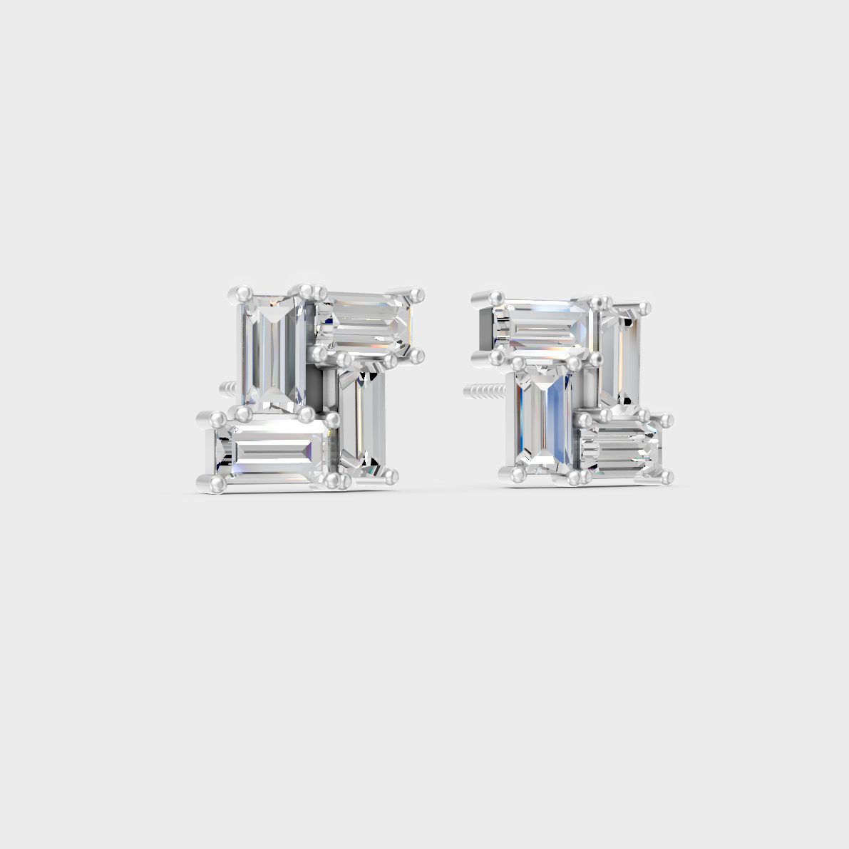 2.88 Ct Baguette Cut Lab Diamond Stud Earrings