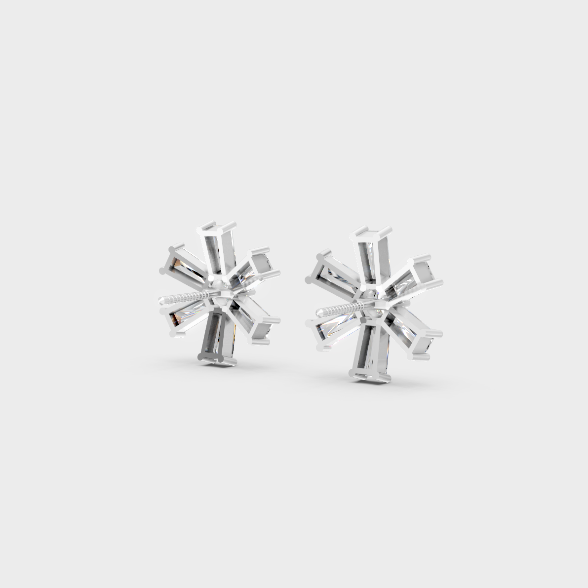 Contemporary style display of 2.16 Carat Sustainable Diamond Stud Earrings in radiant 18K White Gold.