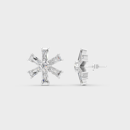 Breathtaking shine of 2.16 Carat Baguette and Round Cut Lab-Grown Diamond Stud Earrings in solid 950 Platinum.