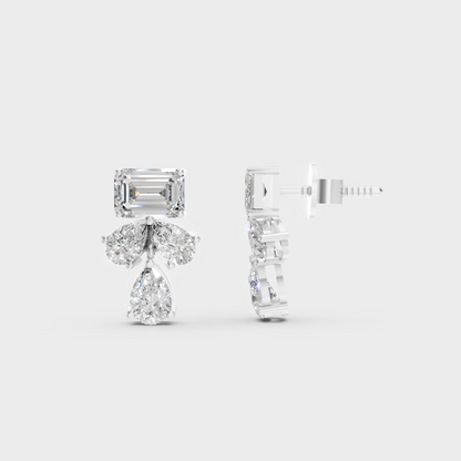 Breathtaking shine of 2.06 Carat Emerald and Pear Cut Lab-Grown Diamond Stud Earrings in solid 950 Platinum.