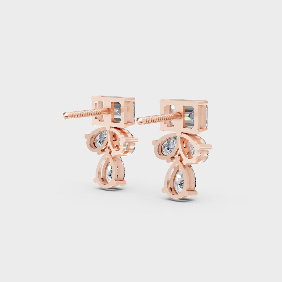 Premium jewelry box opening to reveal 2.06ct Mixed Cut Lab-Grown Diamond Studs in 14K Rose Gold.