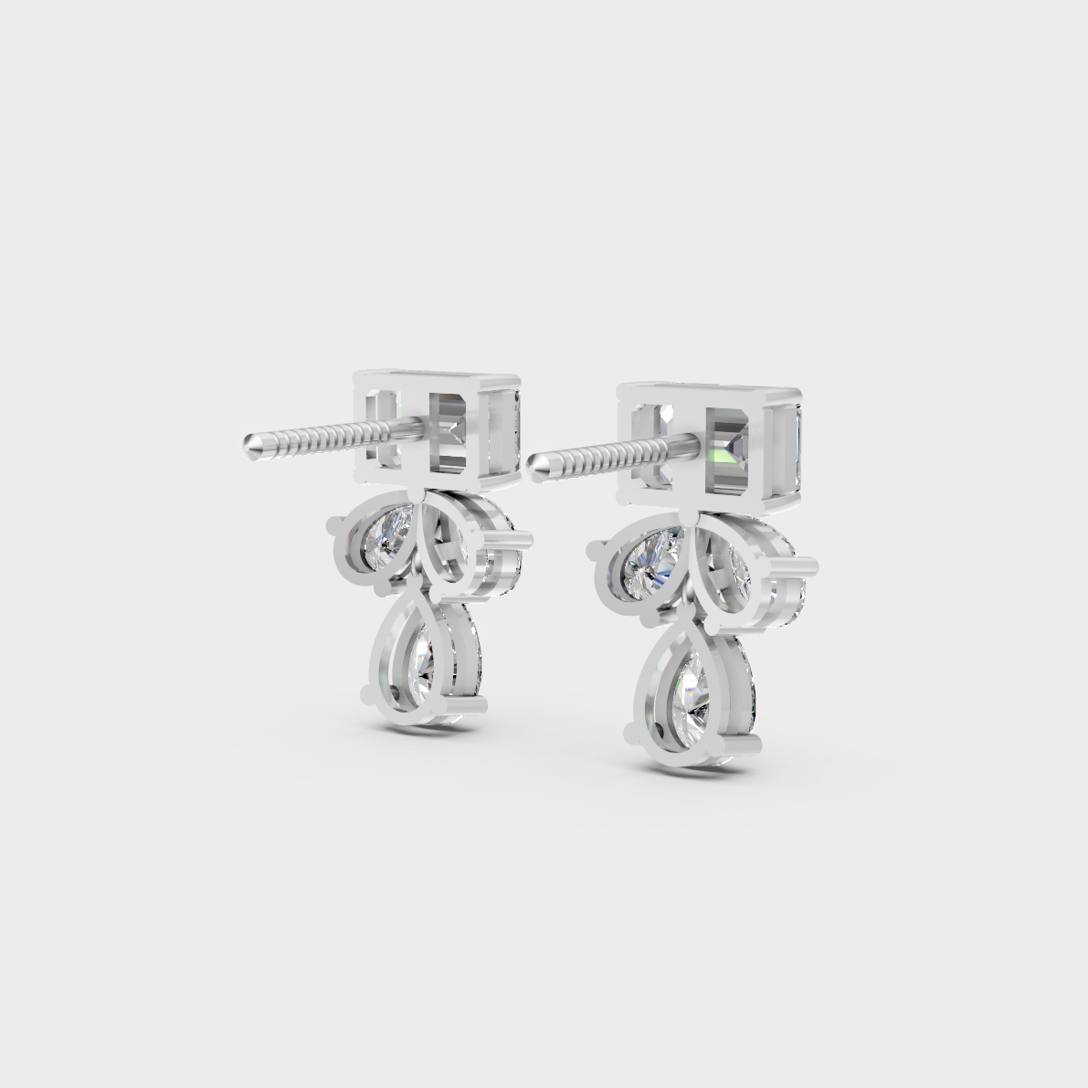 Contemporary style display of 2.06 Carat Sustainable Diamond Stud Earrings in radiant 18K White Gold.