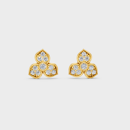 On-model ear wearing a pair of 0.66ct Round Lab-Grown Diamond Studs in classic 9K Yellow Gold.
