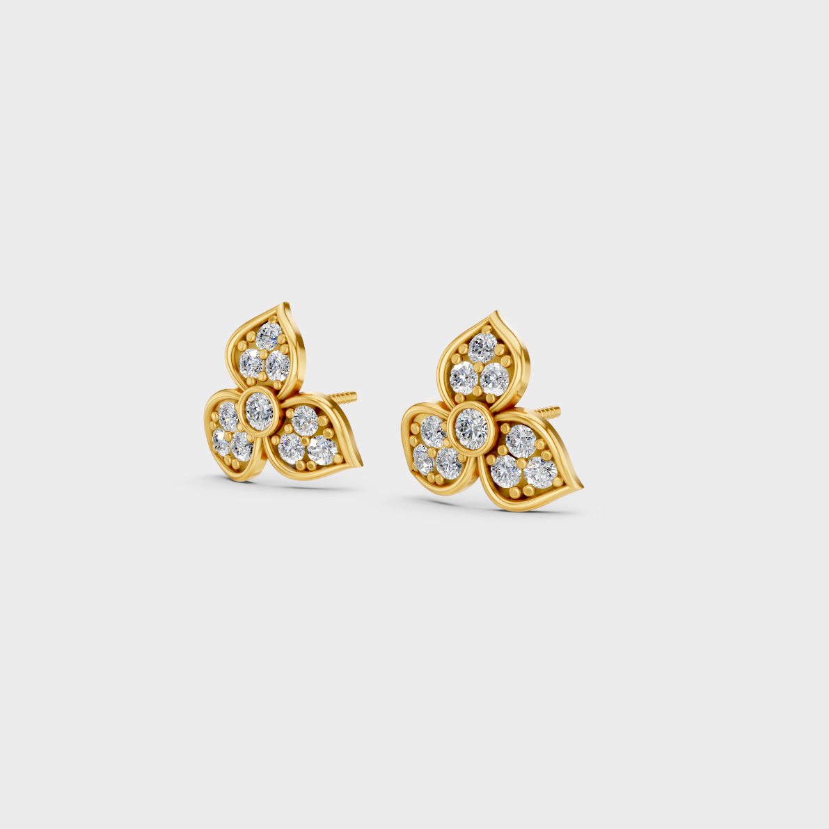 Side angle showing the secure backing and Brilliant Sparkle of Ethical Luxury Solitaire Studs in 18K Yellow Gold.