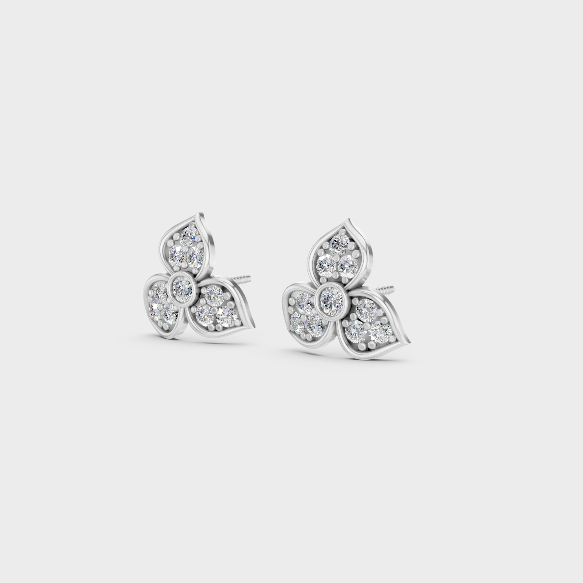 Frontal view of Ethical Luxury Solitaire Studs featuring Round Cut Lab Diamonds set in 14K White Gold.