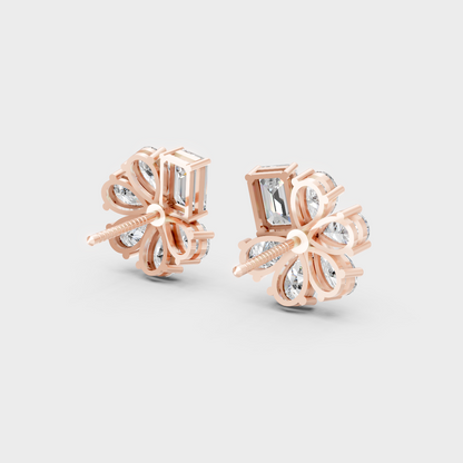 Premium jewelry box opening to reveal 2.46ct Mixed Cut Lab-Grown Diamond Studs in 14K Rose Gold.