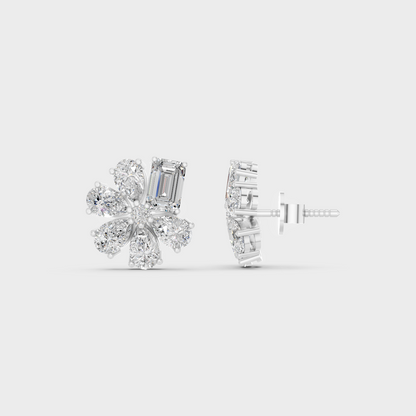 Breathtaking shine of 2.46 Carat Emerald and Pear Cut Lab-Grown Diamond Stud Earrings in solid 950 Platinum.